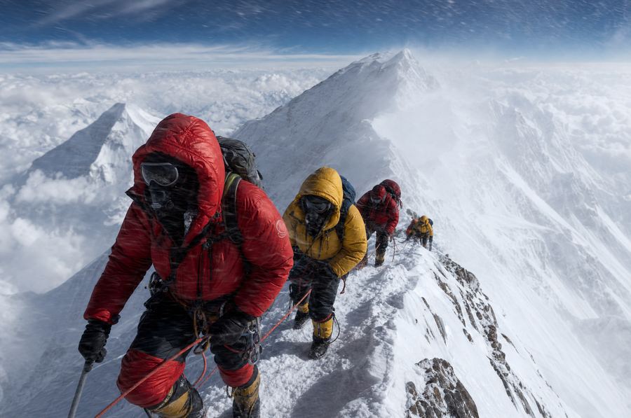 Climbers ascending Mount Everest
